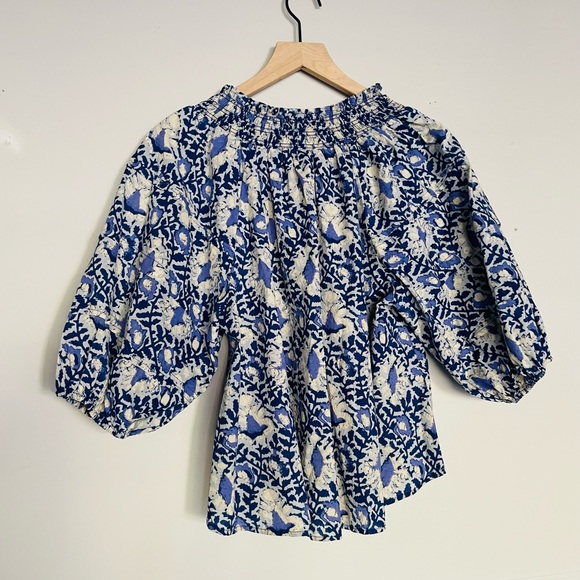Free People Willow Printed Blouse in Blue Batik Combo - Picture 4 of 15